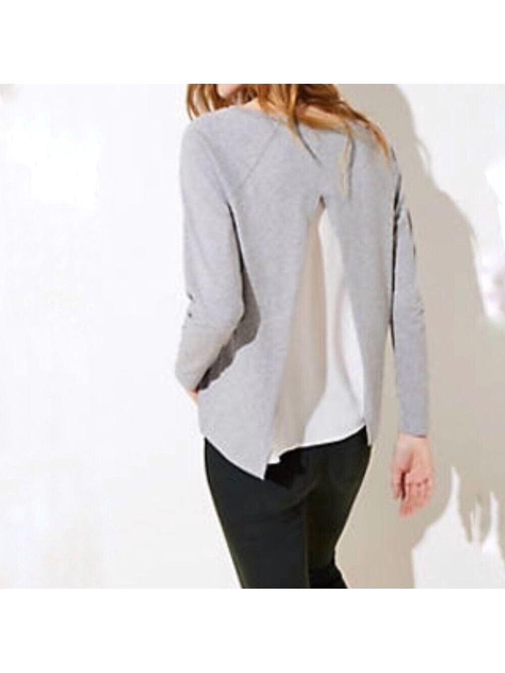 NEW-ANN Taylor Split Back Mixed Media, Round Neck, Long Sleeve, Soft Sweat Shirt
